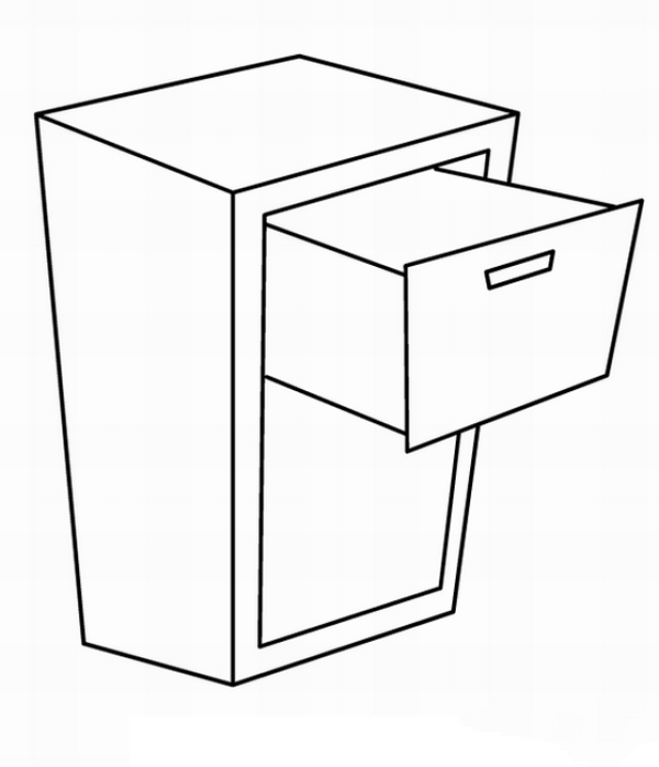 Simple drawing of cabinet and simple drawing of desk