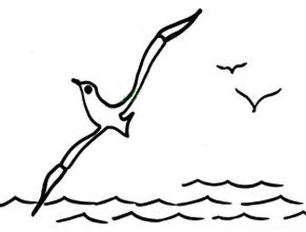 Childrens simple drawing pictures of scenery: Seagulls on the sea