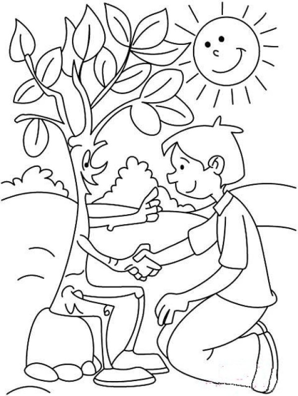 Arbor Day cartoon simple picture: Big tree shaking hands with me