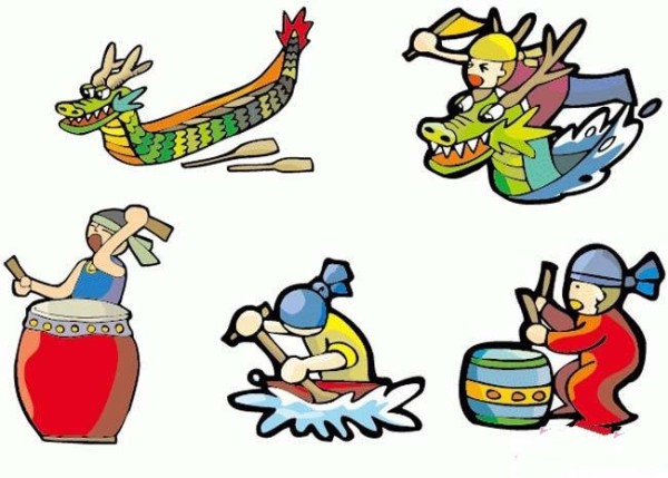 Complete collection of simple drawings of dragon boat races during Dragon Boat Festival