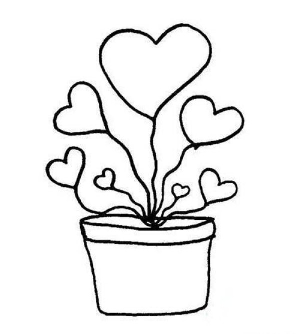 Related simple drawing pictures of Valentines Day: Love Flower Pot