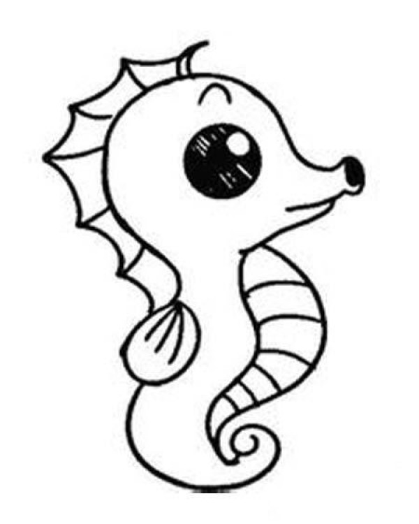 Super cute little seahorse simple drawing picture