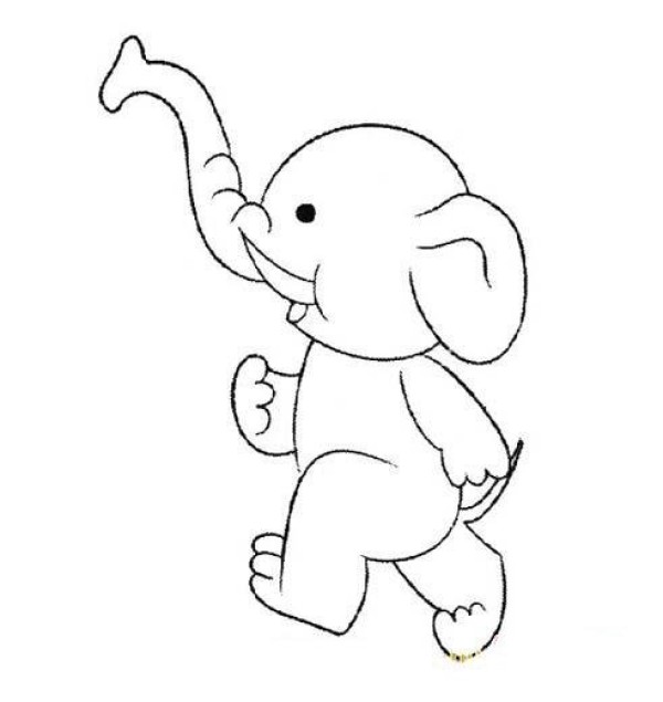 Cartoon baby elephant simple drawing: running baby elephant