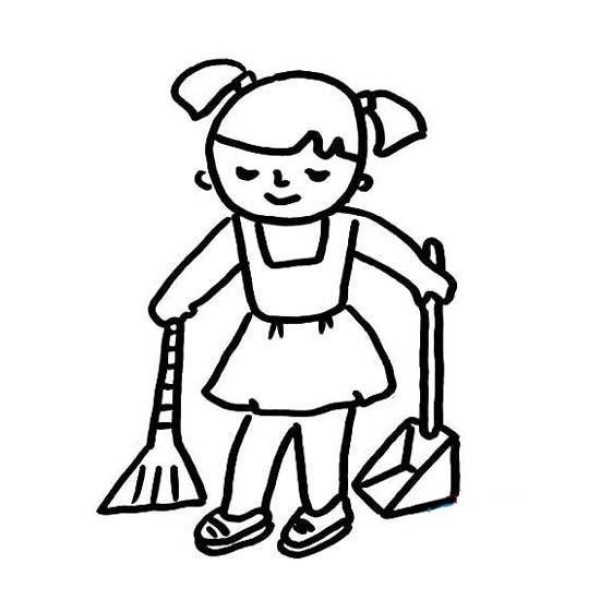 Simple drawings for primary school students on May 1st Labor Day: sweeping the floor and doing housework