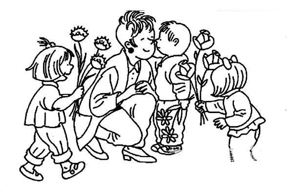 Simple drawing pictures to celebrate Teachers' Day: Give flowers to teachers