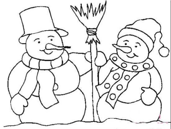 A complete collection of simple drawing pictures of two snowmen