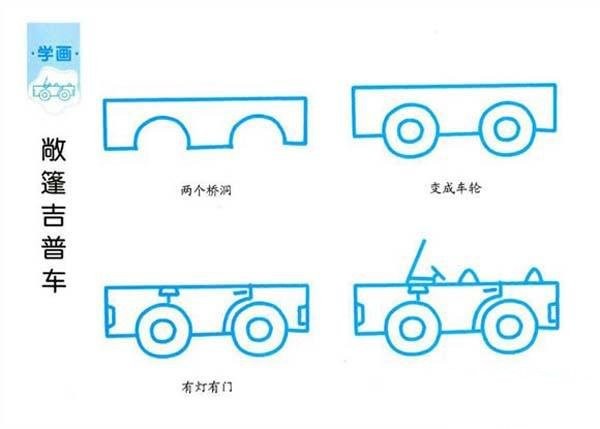 Simple drawing tutorial of convertible jeep