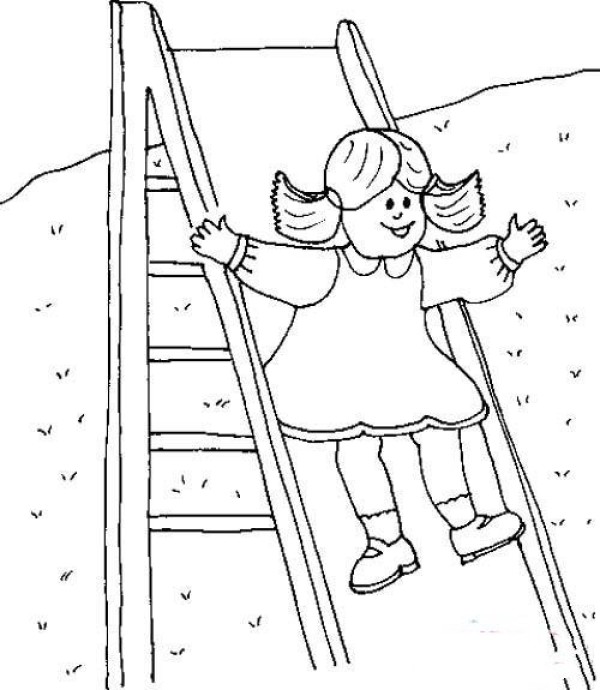 Complete collection of simple drawings of children playing on the slide