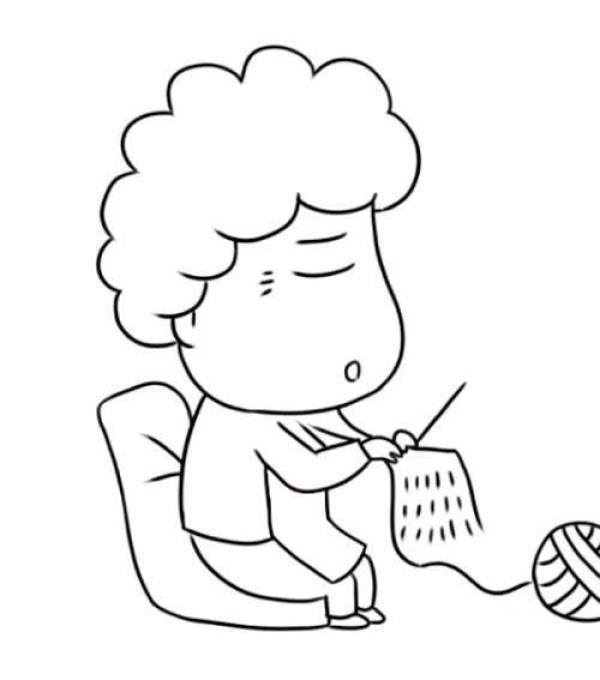 Childrens simple drawing pictures about grandma knitting sweaters