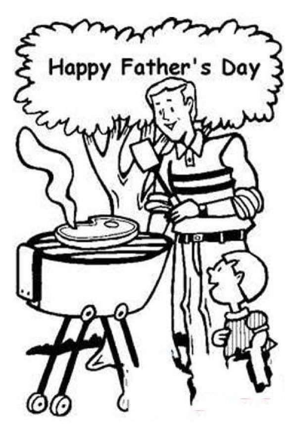 Childrens simple drawing pictures of Fathers Day: Me and Dad having a barbecue