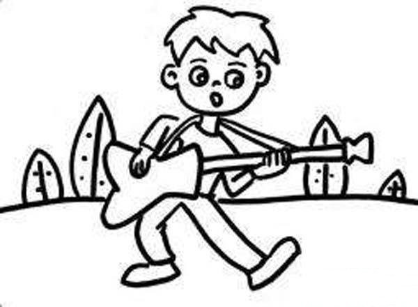 Simple drawing picture of boy playing guitar