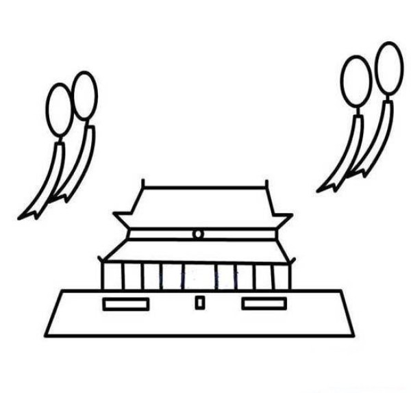 Childrens hand-drawn simple pictures of Tiananmen on National Day