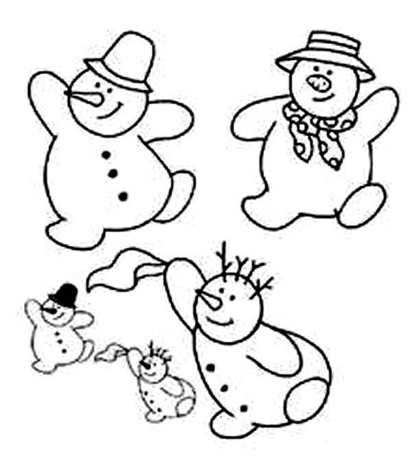 A collection of simple drawing pictures of various snowmen