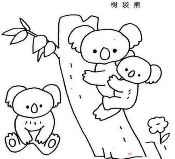 A complete collection of simple drawing pictures of childrens koala family