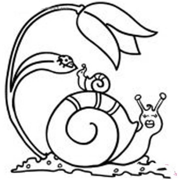 Cute childrens simple drawings: big snail and little snail