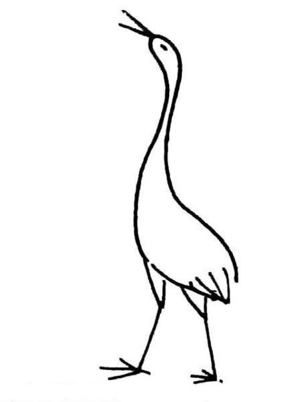 Childrens simple drawing pictures of red-crowned cranes