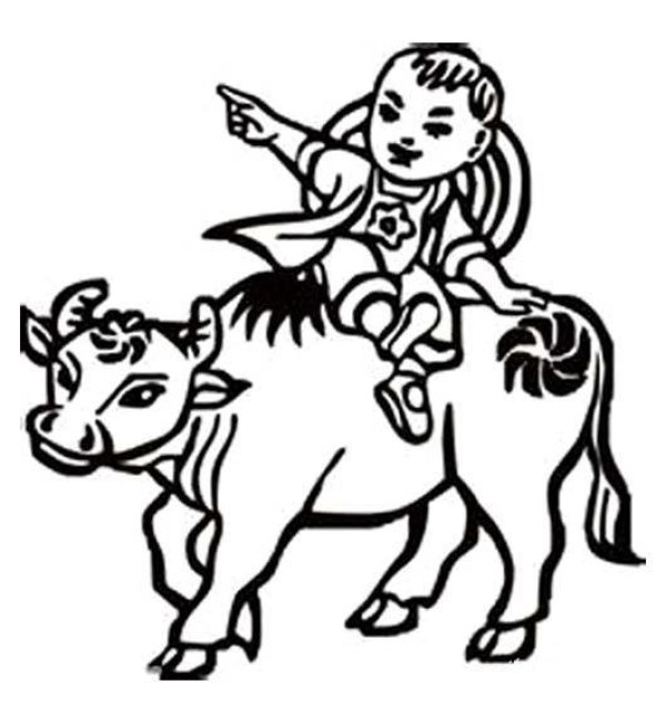 Simple drawing pictures of Qingming Festival characters: The shepherd boy points to Xinghua Village in the distance