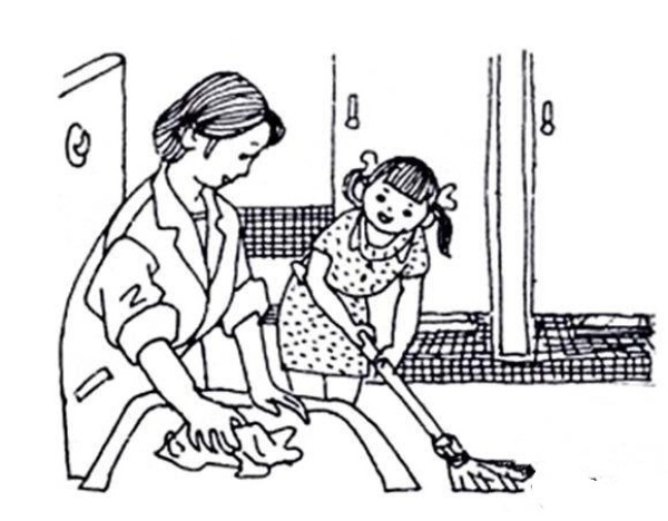 Childrens simple drawing pictures about mother doing housework