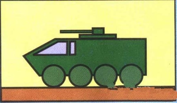 Childrens simple drawing picture of colorful armed police armored vehicle