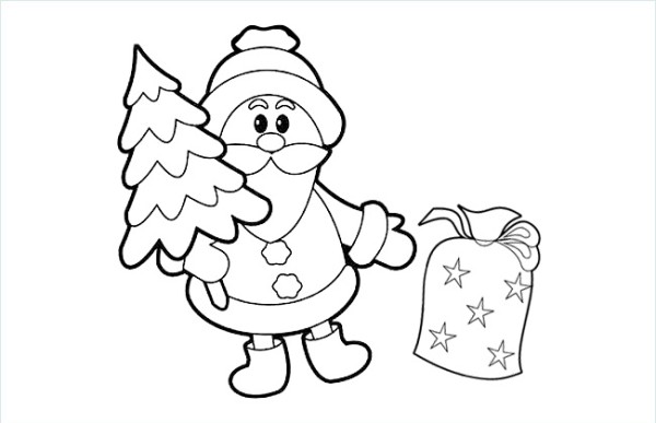 Simple drawing picture of Santa Claus giving gifts