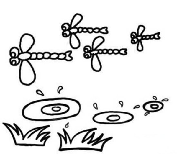 Childrens simple drawing: Dragonfly on the pond