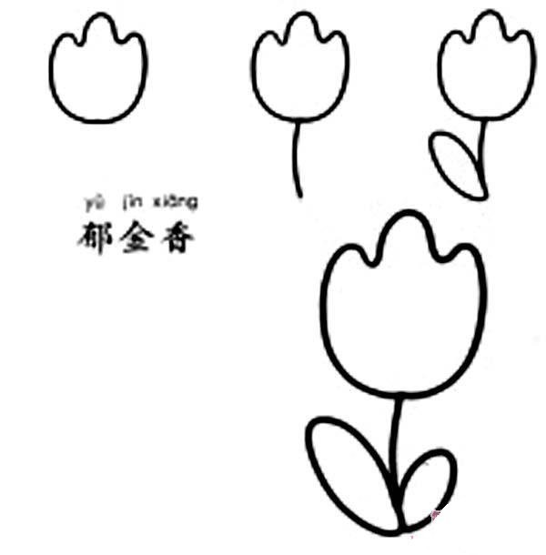 Steps for children to draw simple drawings of tulips