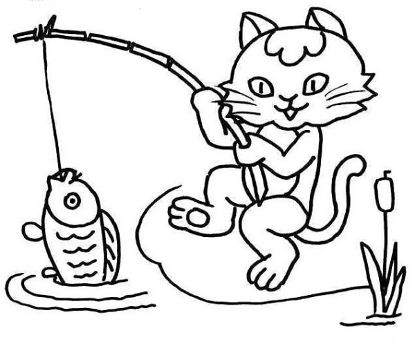 Simple strokes of kitten fishing