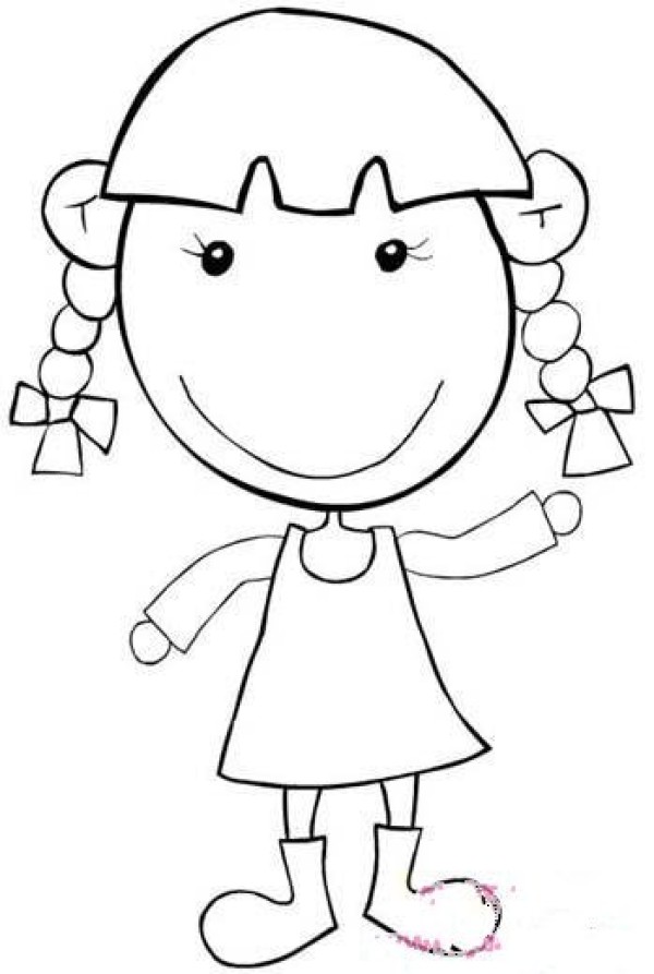 Simple drawing of cartoon girl with two pigtails