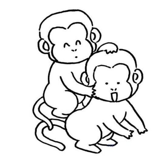 A complete collection of simple strokes of two cute little monkeys