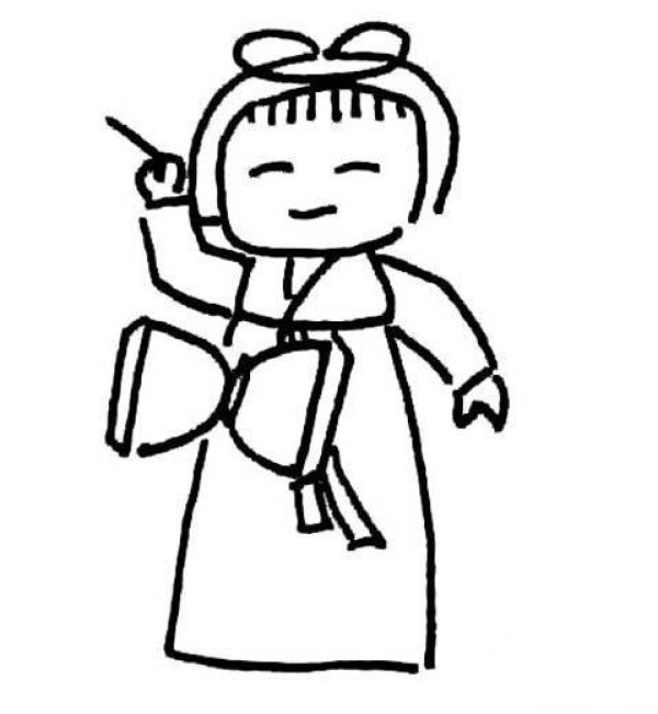 Simple drawing of girl playing waist drum