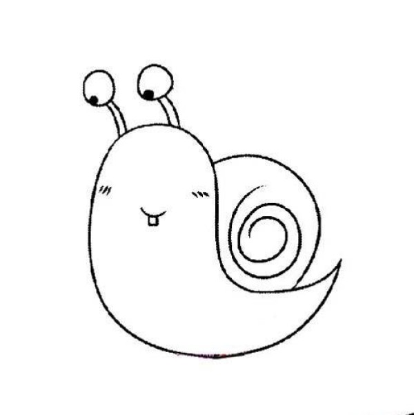 Childrens simple drawing of cute and cute little snail