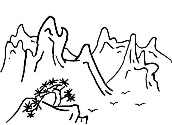 Simple strokes of mountain and rock scenery