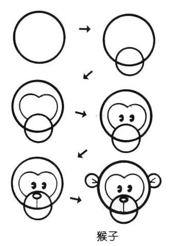 How to draw monkey head with simple strokes