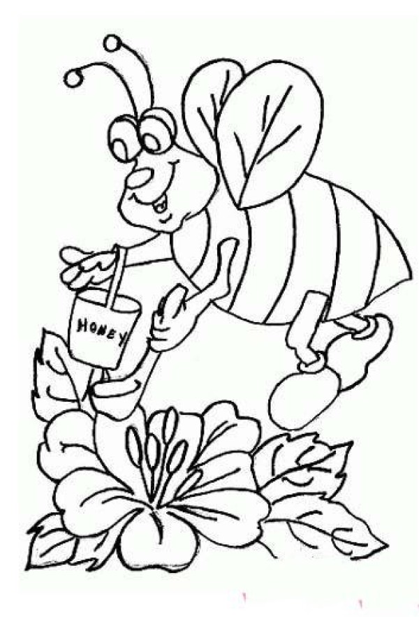 Cartoon bee collecting honey simple picture