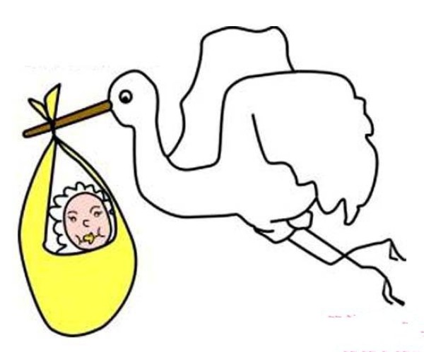 Simple drawing picture of crane delivering son