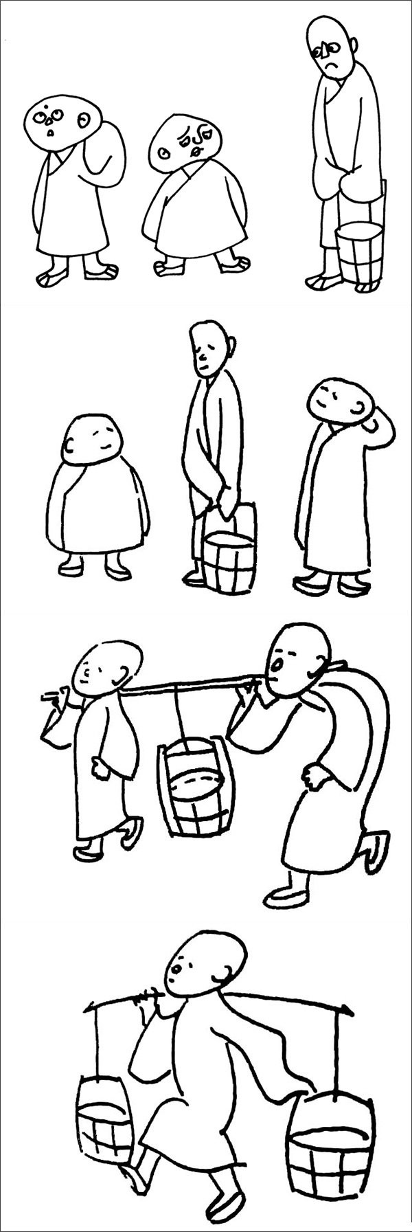 Simple drawing of three monks