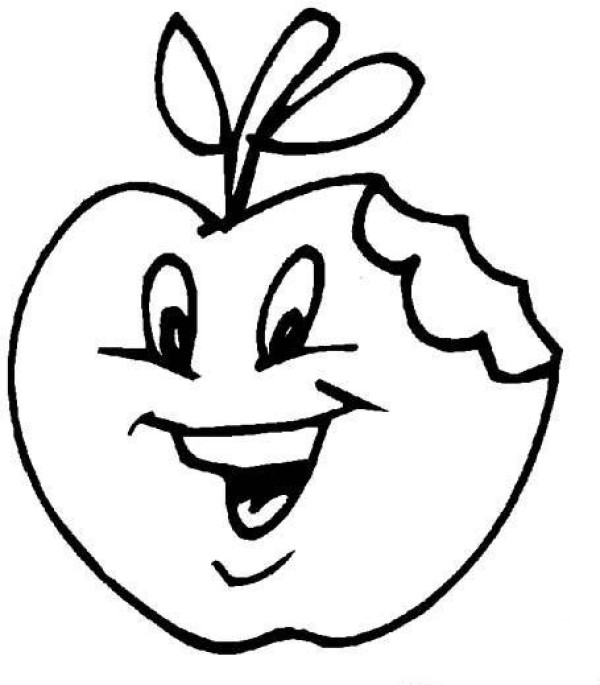 Childrens simple drawing of cartoon apple: a bitten apple