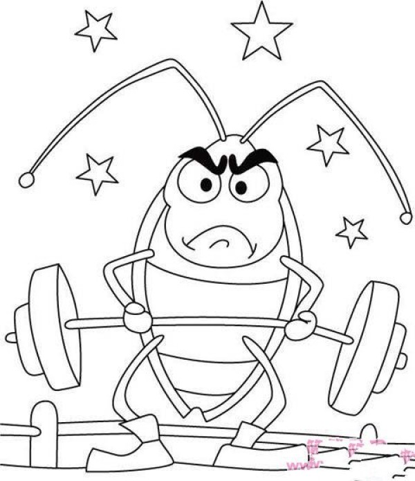 Simple drawing of cartoon cockroach: Cockroach lifting weights