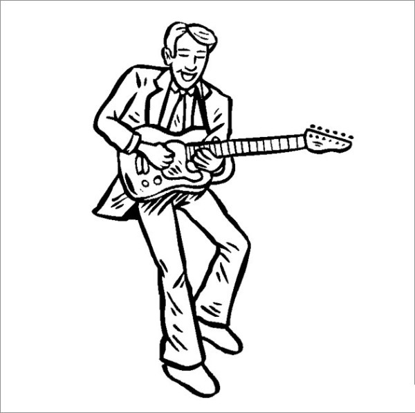 Simple drawing of handsome guy playing guitar