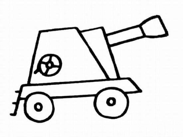 A complete collection of pictures of primary school students' simple drawings of weapons: cannon