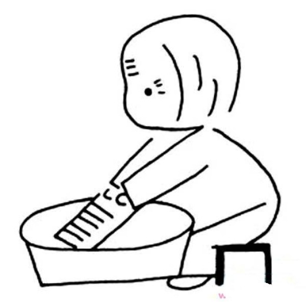 A complete collection of simple drawing pictures of grandma washing clothes