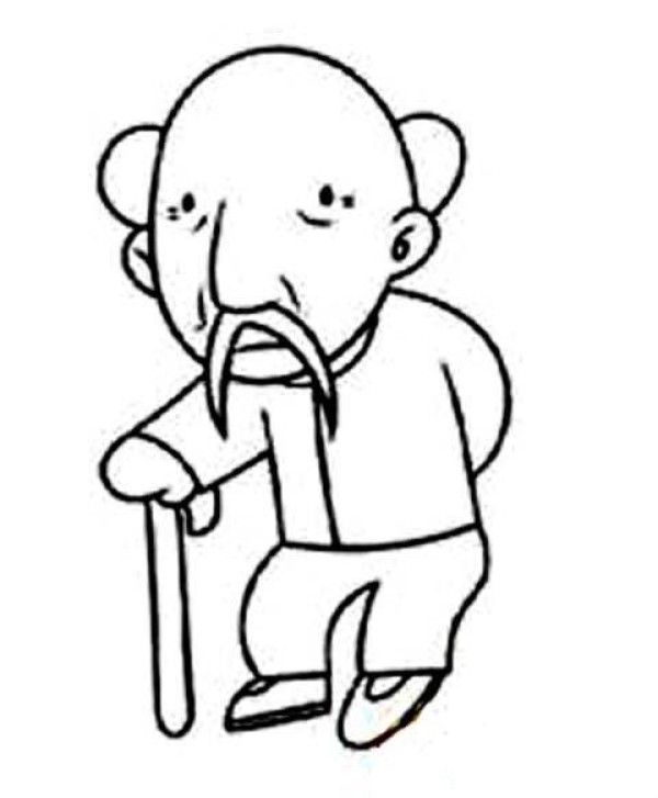 A complete collection of simple drawings of an old man on crutches