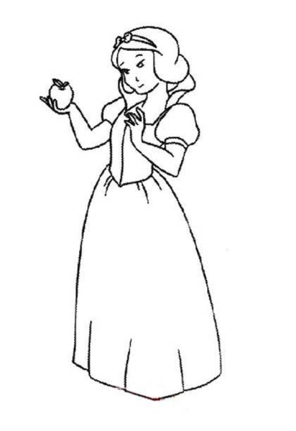 Simple drawing picture of Snow White eating an apple