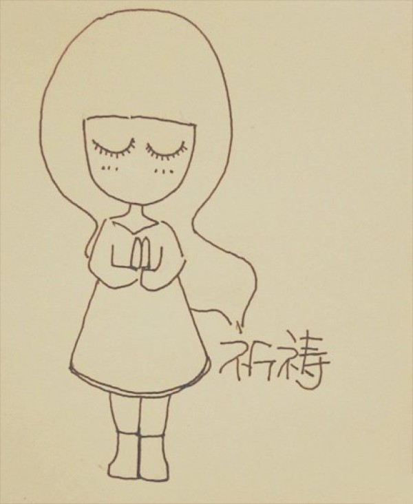 Simple drawing of girl praying