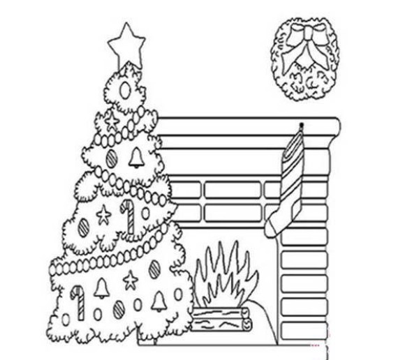 Simple Christmas drawings for primary school students: Christmas holiday decorations at home