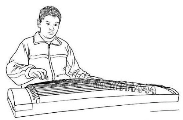 Simple drawing picture of boy playing guzheng