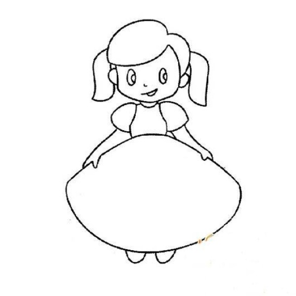 Little girl simple drawing: girl in skirt