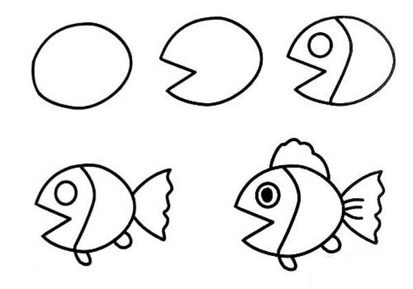 Kindergartens simple drawing method of fish steps