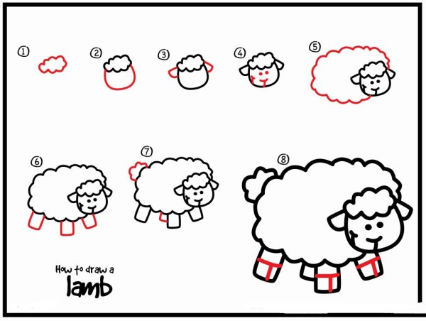 How to draw a simple drawing of a little sheep