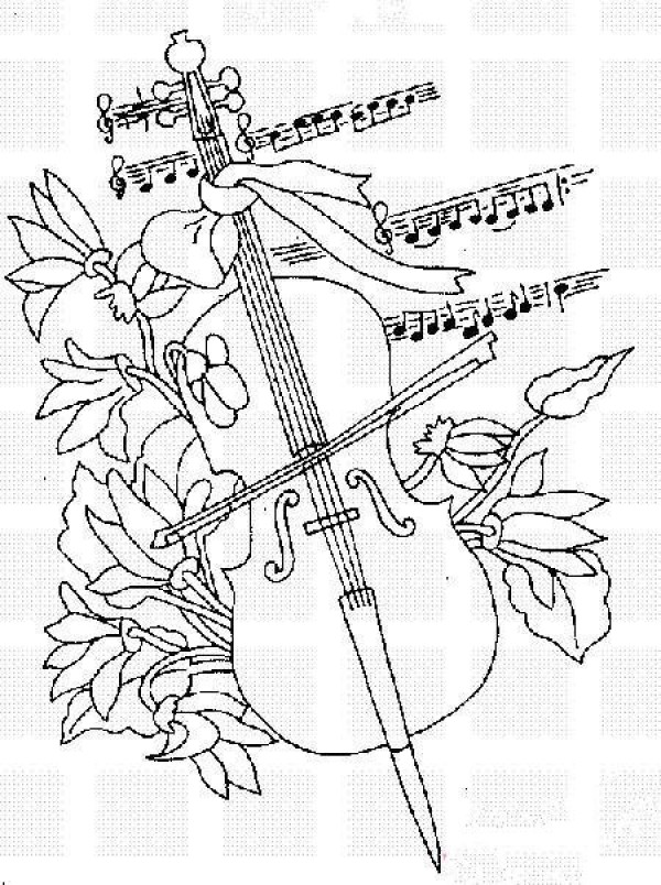 Beautiful violin black and white notes simple drawing picture